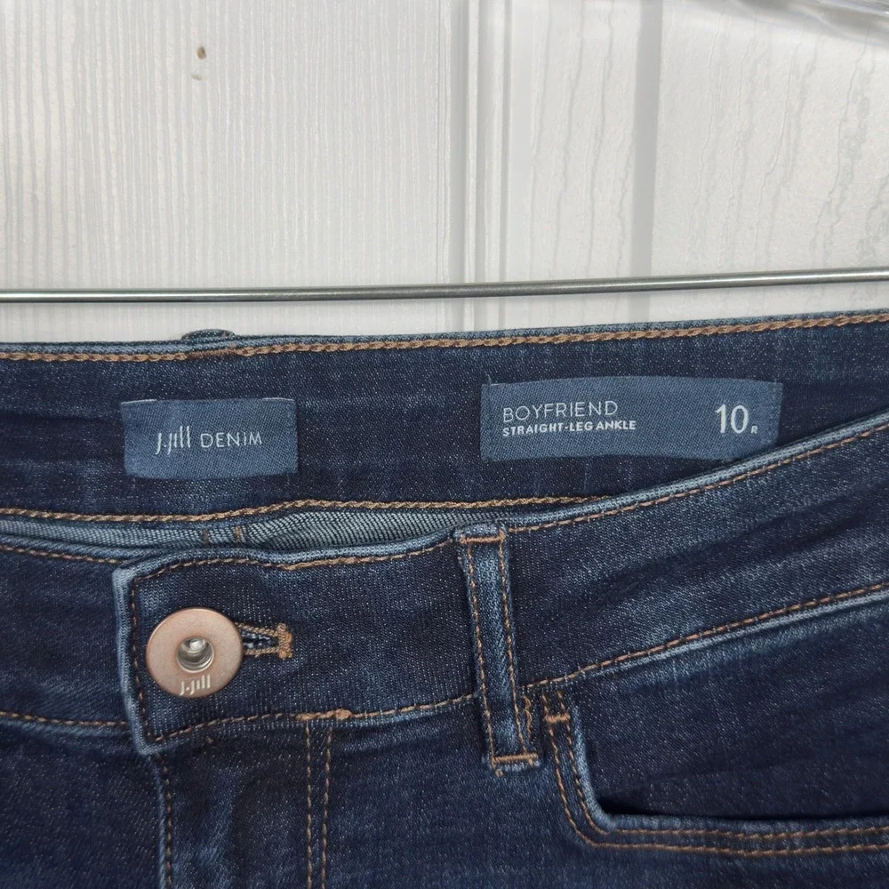 J.Jill Boyfriend Jeans Womens 10 Dark Blue Straight Leg Ankle Denim